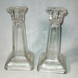 Glass Candle Holders Tall Stem Design Set of two